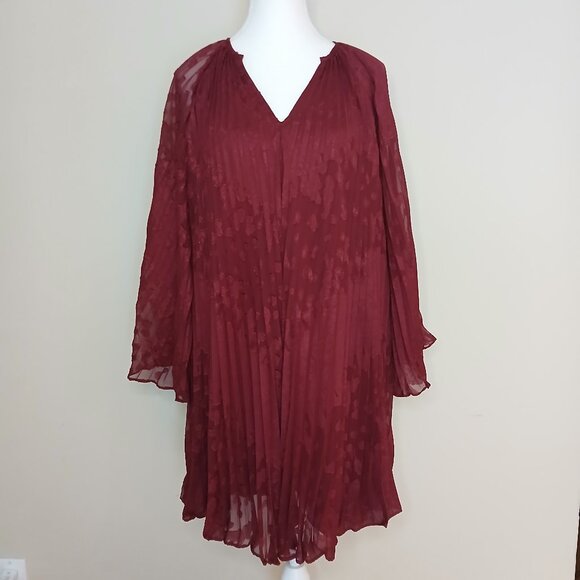 Anthropologie Toulon Pleated Mini Dress Burgundy Size Small - Picture 3 of 9